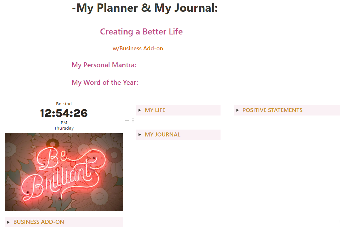 2025 Undated Notion Planner & Journal + Business Add-On